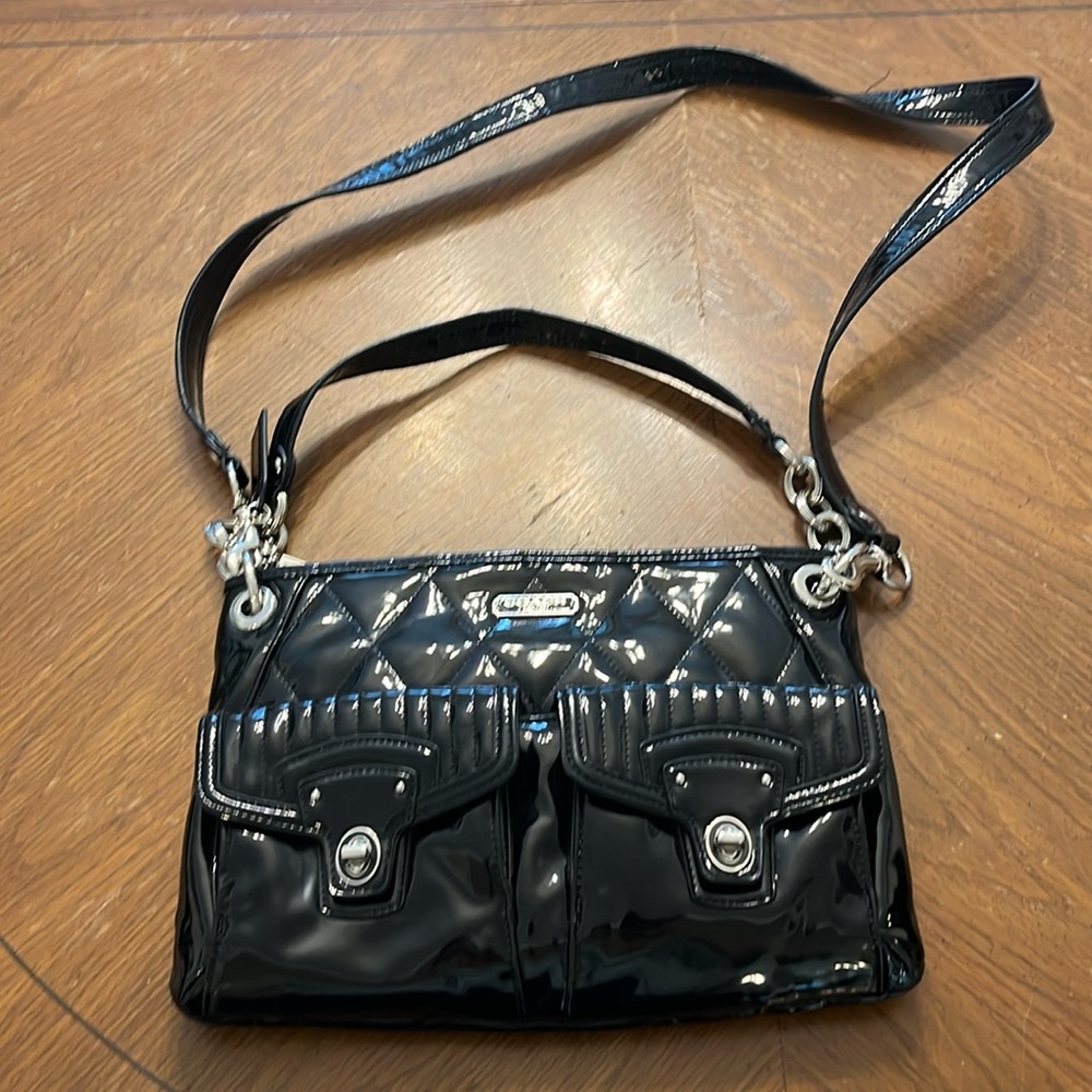 Coach Poppy in black quilted patent leather crossbody shoulder bag